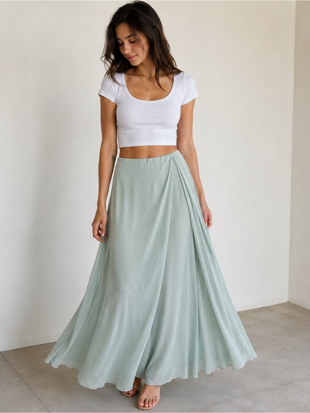 Zahraa Krina Sage Blue Maxi Skirt XL Modest Flowy Stretch NWT Lined Elegant